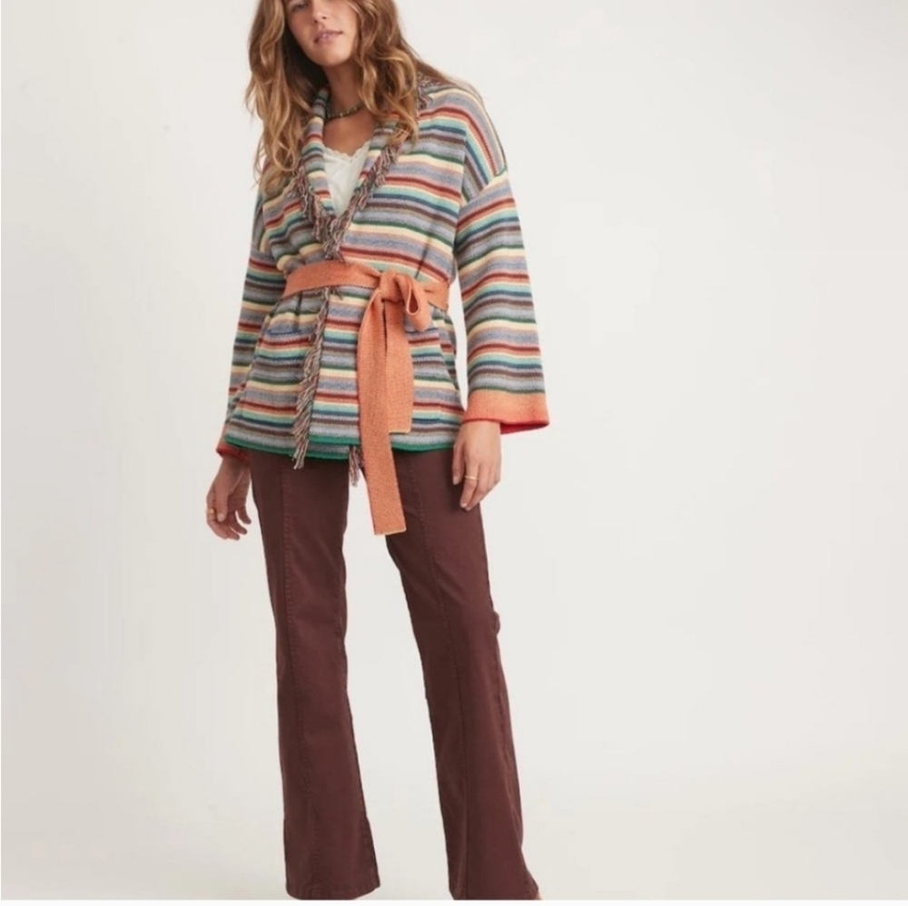 Marine Layer, Alamere, Long Fringe Cardigan, Multi Stripe, Size Medium - Picture 2 of 7